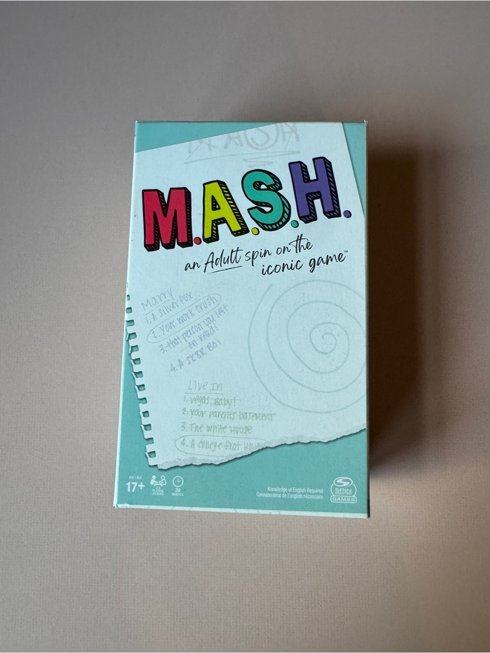 M.A.S.H. Adult Party Game Box - Teal with Multicolor Logo